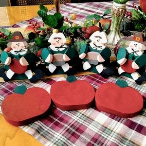 Handmade Thanksgiving Wood Pilgrim & Pumpkin Figures